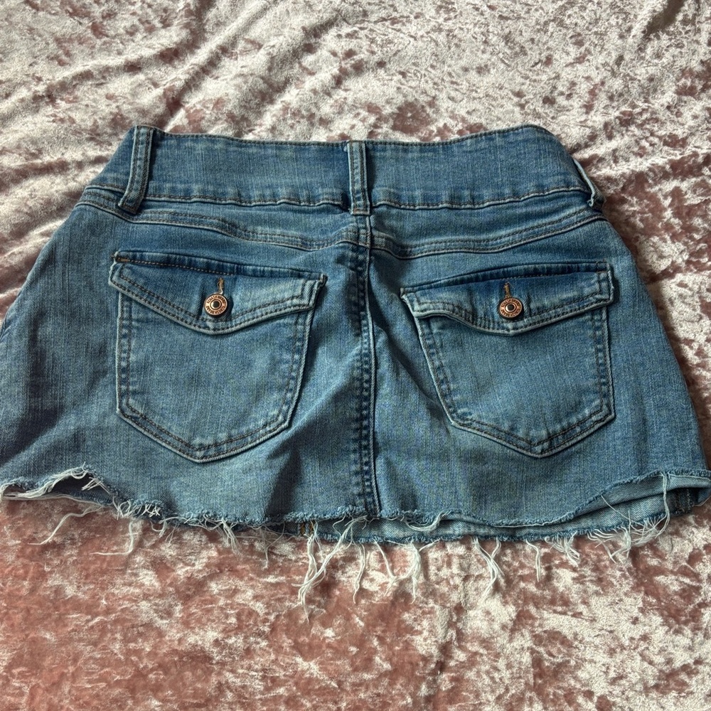 Denim Mini Skirt with Raw Hem - Blue - Picture 2 of 4
